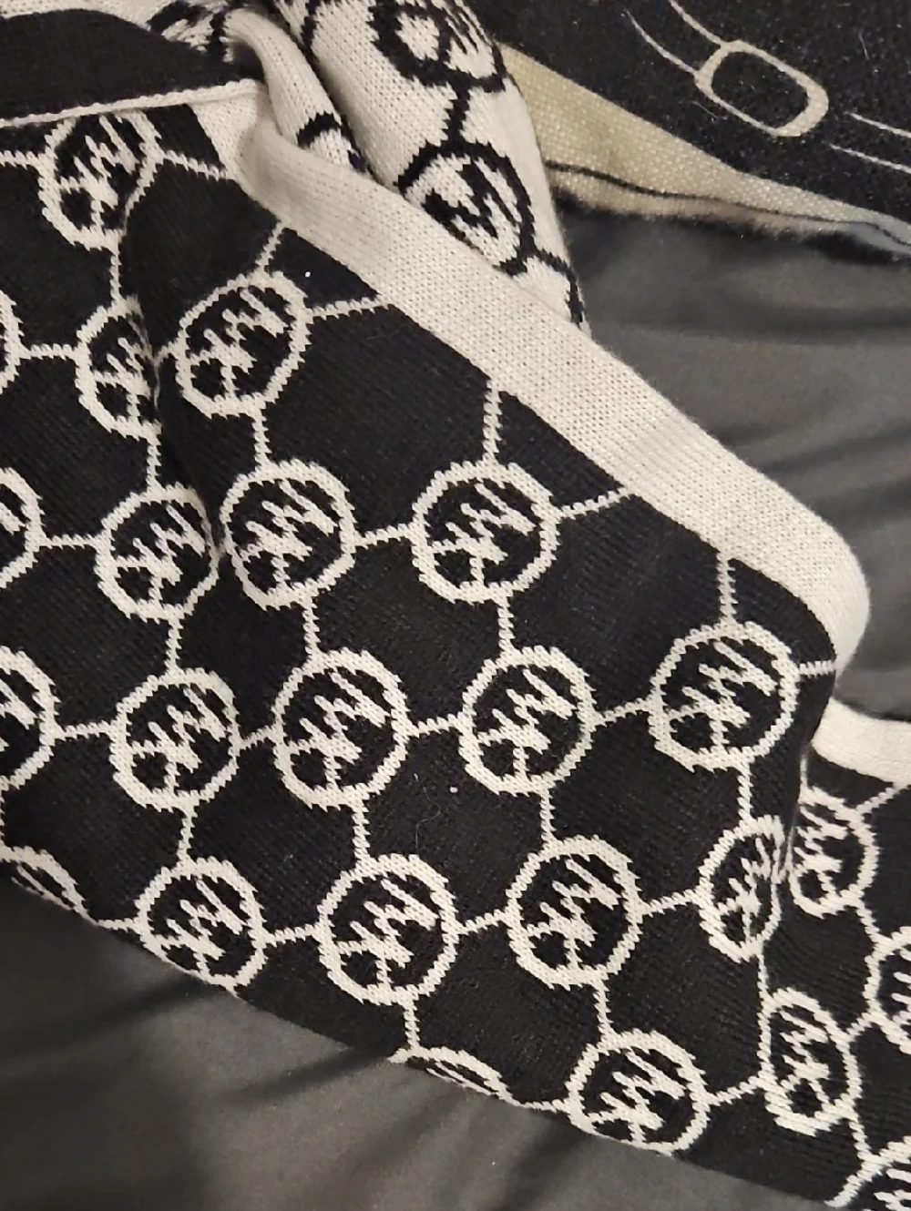 Michael‎ Kors Black and White Patterned Scarf with Logo Motif Monogram